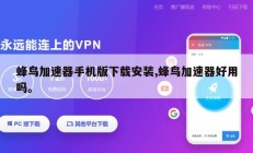 蜂鸟加速器手机版下载安装,蜂鸟加速器好用吗。